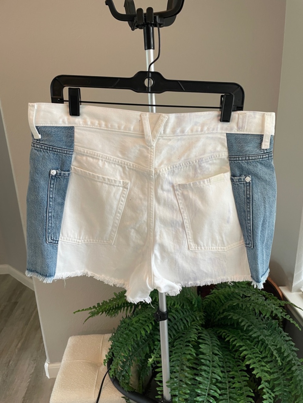 7 For All Mankind White and Blue Two-Tone Cutoff Denim Shorts - Picture 4 of 7
